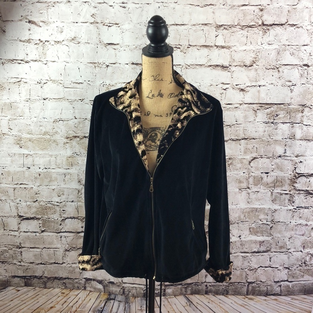 JASON MAXWELL Black Velour Fleece Women Size M